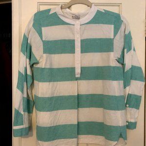 Teal and White Striped Long Sleeve Shirt